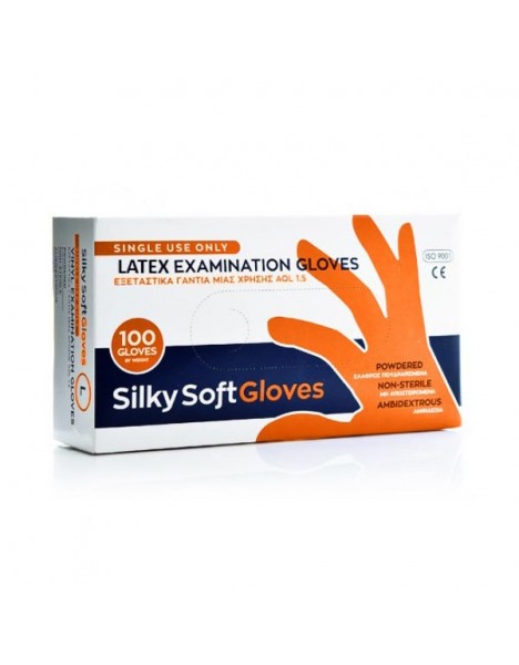 Γάντια εξεταστικά  λατεξ / Latex gloves μίας χρήσης λευκά με πούδρα Silky Soft 100τμχ 