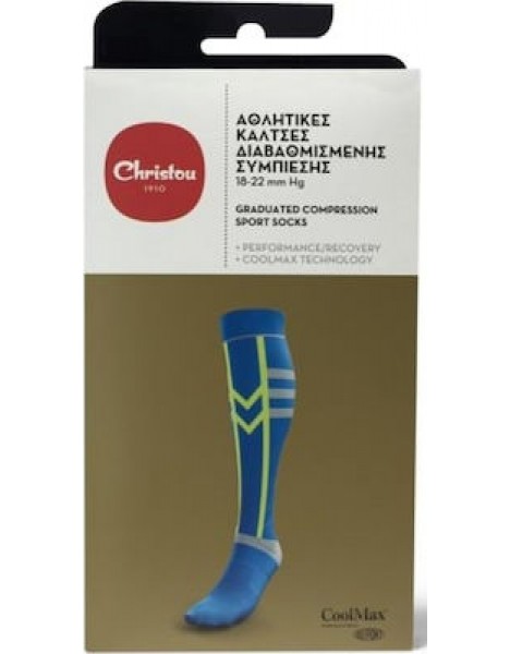Christou 1910 Αθλητικές Κάλτσες Διαβαθμισμένης Συμπίεσης 18-22 mm Hg Μπλε